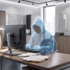 Shadowy figure as AI Shadow in an office working alone